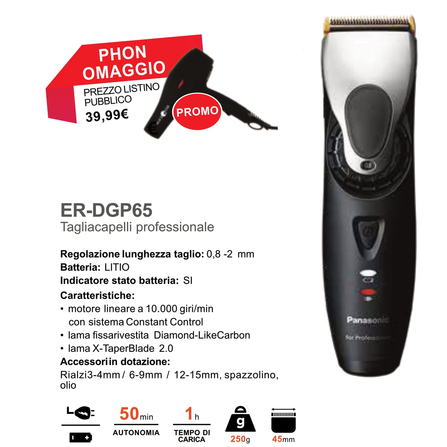 Tosatrice Panasonic per Capelli ER-DGP65 + Phon In OMAGGIO