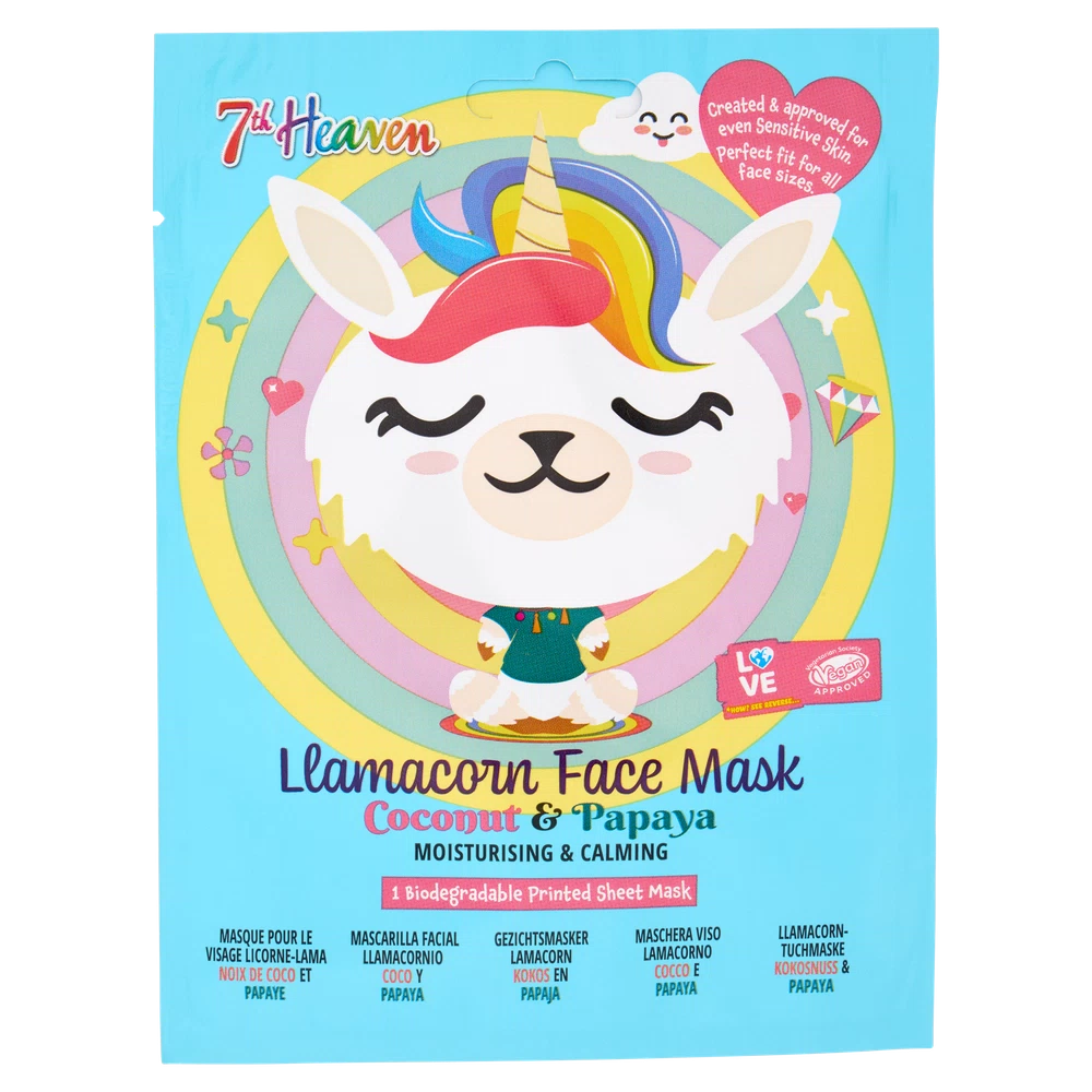 Maschera per Viso in tessuto monouso LLAMACORN Cocco e Papaya 7th Heaven