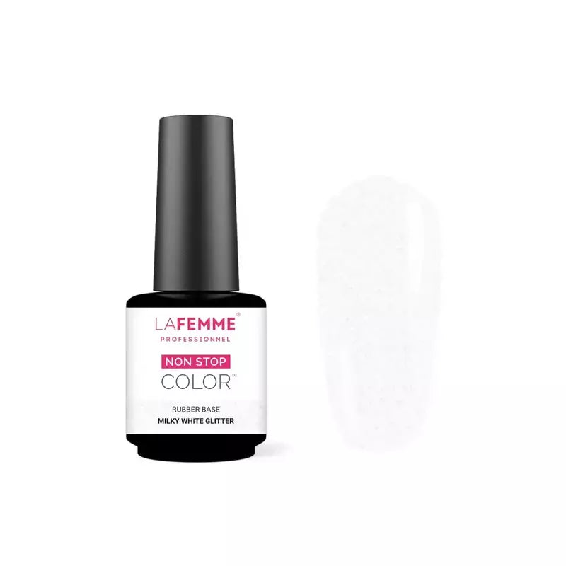 Smalto Gel Polish Rubber Base Milky White Glitter R006 LaFemme 15 gr