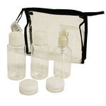 Set contenitori per viaggio 2 x 100 ml 1 x 75 ml 2 x 10 ml + busta zip