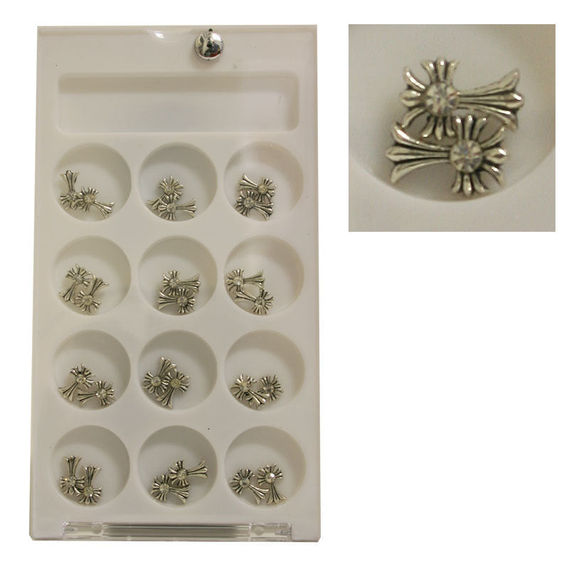 Decoro unghie Beauty nail Croce Argento Satinato Lunga con Brillante ASN