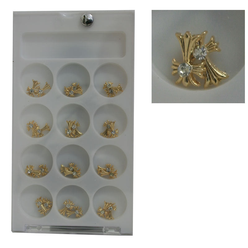 Decoro unghie Beauty nail Croce Oro Lucido Lunga con Brillante ASN6