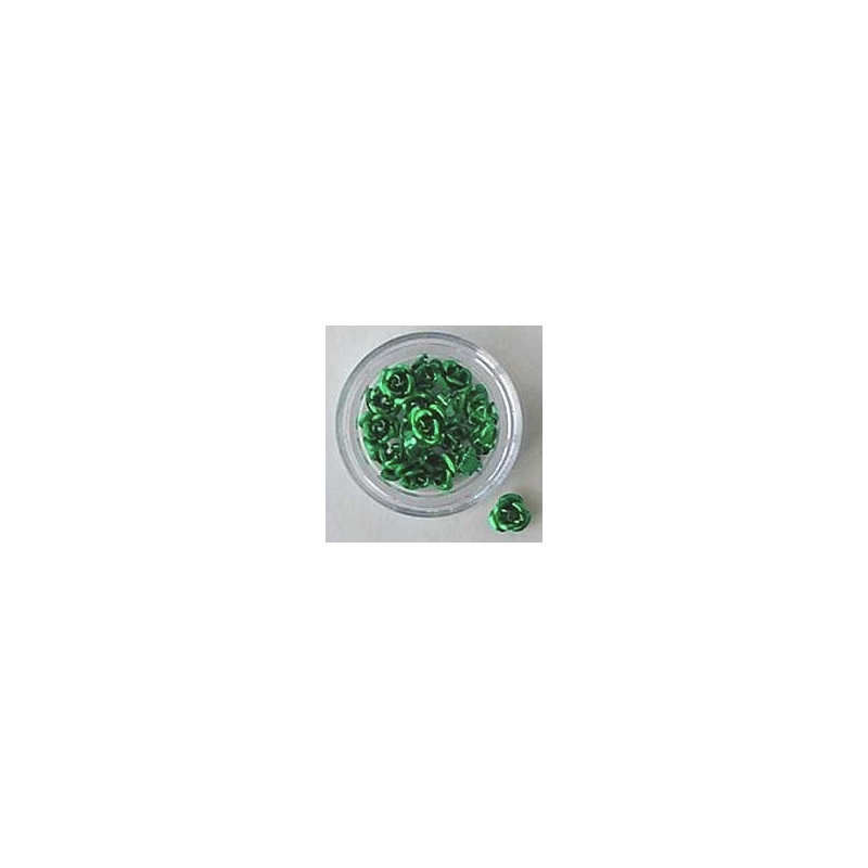 Decori per unghie in metallo a forma di rosellina. Colore verde.