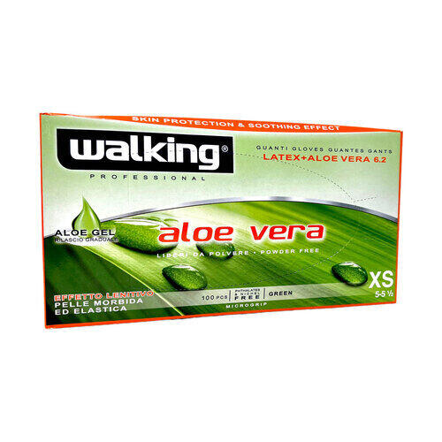 Guanti Aloe Vera Walking senza polvere in puro lattice X Small 100 Pz