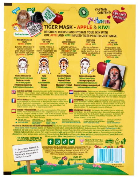 Maschera per Viso in tessuto monouso TIGER Mask Mela e Kiwi 7th Heaven