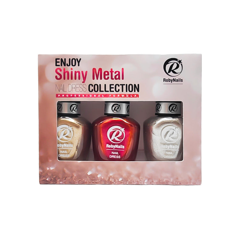 Kit Shiny Metal Smalto per Unghie Nail Dress 3x10 ml Roby Nails