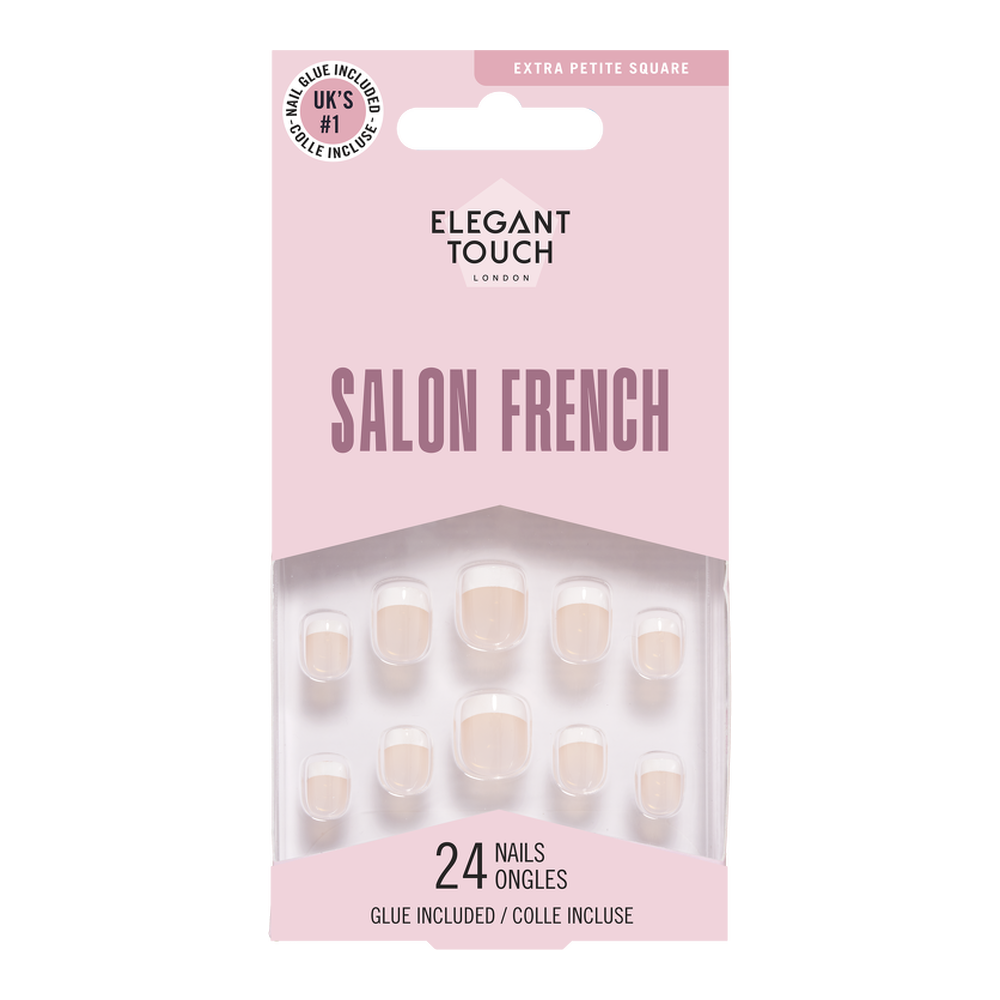 Unghie Finte Elegant Touch Salon Pink Natural French Extra Piccole 24 pz