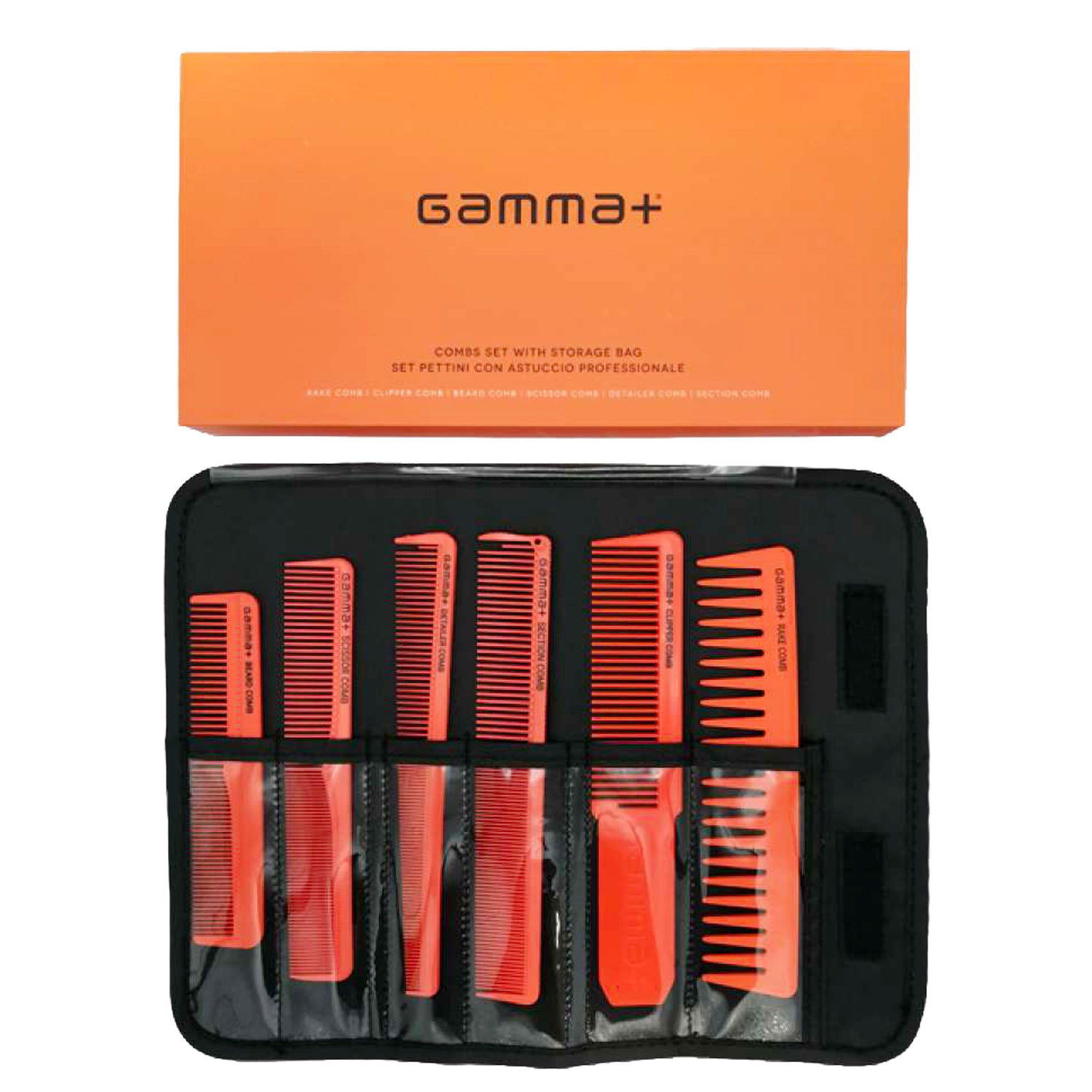 Set 6 Pettini Professionali con astuccio Arancio Gamma+