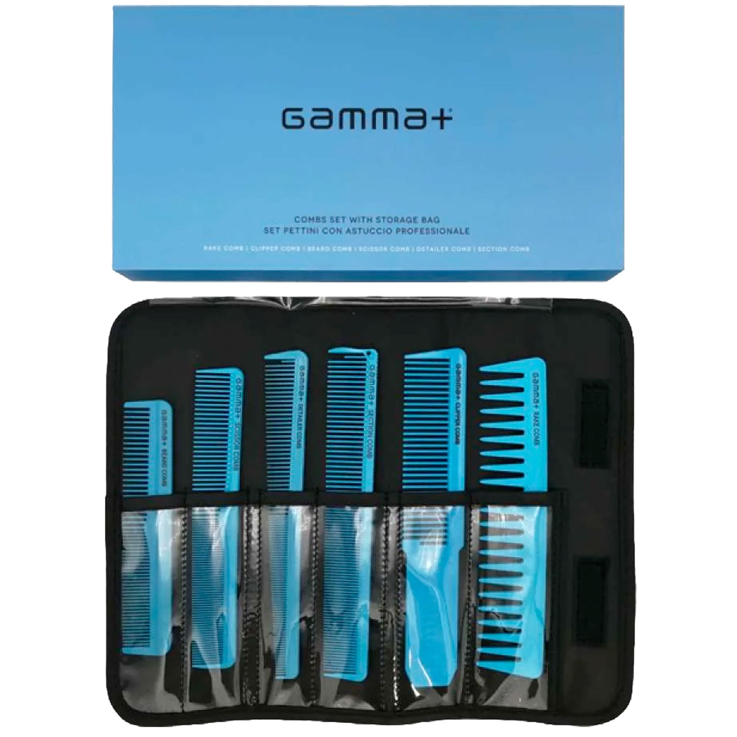 Set 6 Pettini Professionali con astuccio Azzurro Gamma+